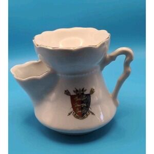 Vintage Scuttle Shaving Mug Pot Barber Hastings  Flag Gold Trim With Handle